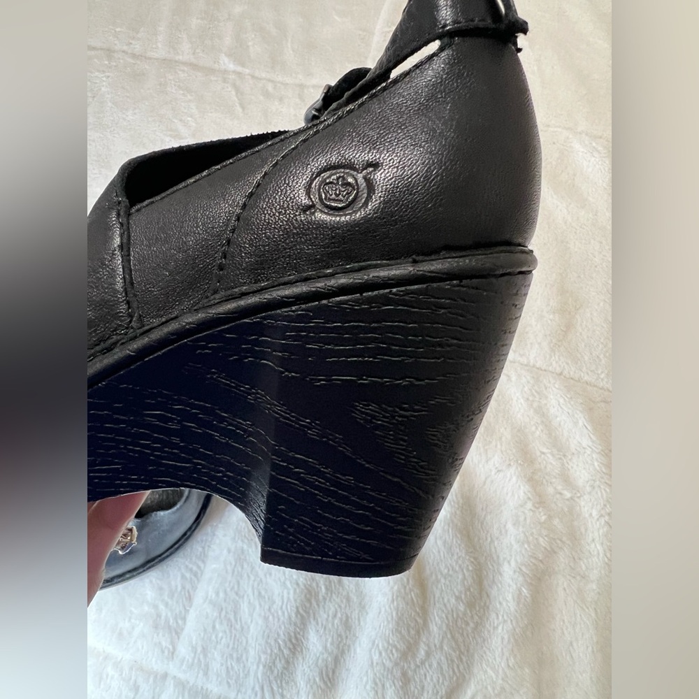 Born Black Wedge Heels Leather Cross Ankle Strap Ladies Shoes 7.5 - Picture 6 of 10